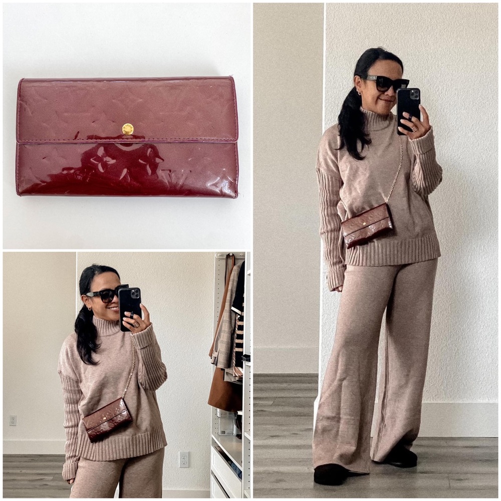 Vintage Louis Vuitton Vernis Sarah Wallet On Chain in Rouge Fauviste + FREE GIFT